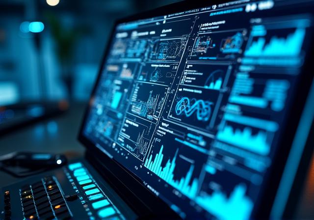 Futuristic AI dashboard interface with glowing data points