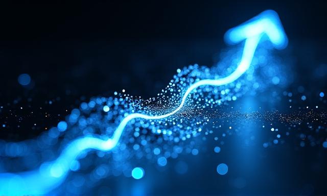 Abstract data growth chart with neon blue glowing lines
