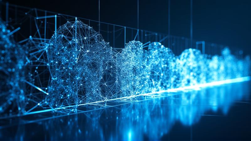 An abstract representation of data filtering and purification in a high-tech environment